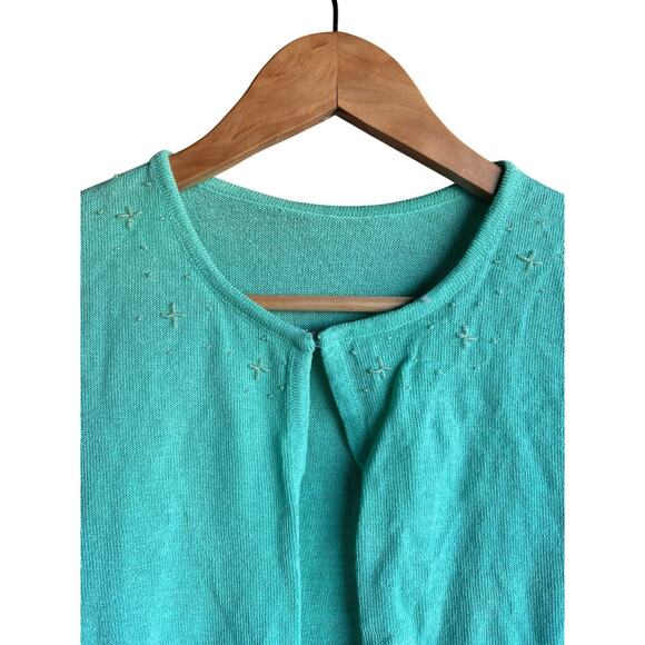 Sans Gene Beaded Knitted lightweight Mint Green Cardigan Sweater size SMALL - Picture 3 of 8